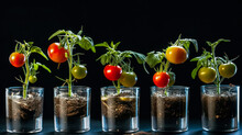 Witness The Magic Of Tomatoes Growing In A Glass Of Water. This Captivating Image Showcases The Unique Beauty Of Natures Simple Yet Remarkable Processes.