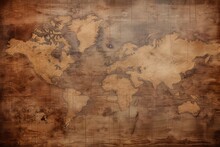 World Map On Old Worn Paper, Continent Grunge Effect Background Wallpaper.