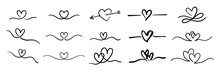 Heart Hand Drawn Doodle Sketch Line Art Banner Frame Love Cute Wedding Valentine Ribbon Vector Illustration Art Graphic Design Set Destiny