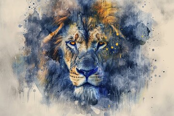 Watercolor painting of Leo the zodiac background concept horoscope illustration.