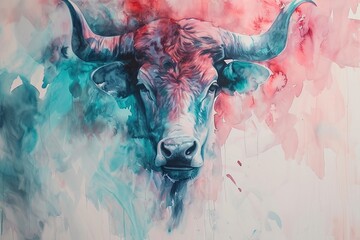 Watercolor painting of Taurus the zodiac background concept horoscope illustration.