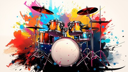 Wall Mural - Abstract and colorful illustration of drums on a white background