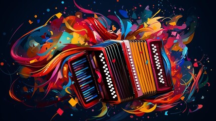 abstract and colorful illustration of an accordion on a black background