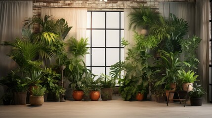 Wall Mural - foliage plant room background illustration indoor natural, botanical interior, design nature foliage plant room background