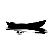 Row Boat Icon Illustration, Row Boat Black Silhouette Logo Svg Vector
