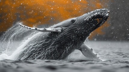 Wall Mural -  a close up of a humpback whale's head with it's mouth open in the water.