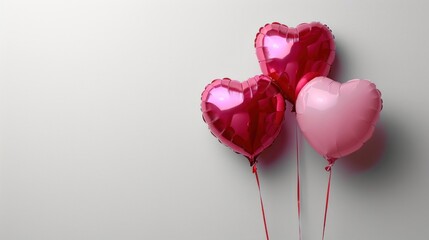 Poster -  a couple of heart shaped balloons sitting on top of a white wall next to a couple of red heart shaped balloons.