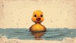  a digital painting of a yellow duckling floating in a body of water with a grungy look on its face.