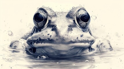 Wall Mural -  a close up of a frog's face with water droplets on it's body and its eyes open.