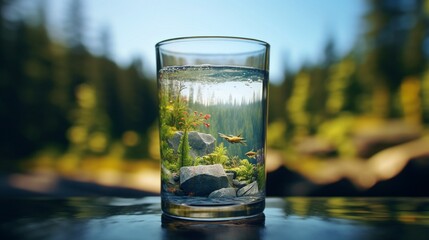 Wall Mural - A nature view inside a glass of water  - Generative AI