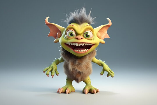 3d rendering cute monster Goblin cartoon