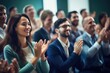 © Iftikhar alam - A crowd of individuals clapping and applauding to express their admiration and support, Group of people applauding together in business meeting, AI Generated