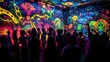 © vectorwin - sticks glow party background illustration blacklight dance, music atmosphere, rave fluorescent sticks glow party background