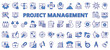 © Bezvershenko - Project management icons in line design blue. Business, work, office, analysis, plan, development, digital, chart, process isolated on white background vector. Project management editable stroke icon.