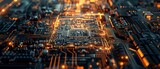 Fototapeta Przestrzenne - microchip integrated on motherboard, Artificial Intelligence concept 