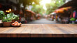 Rustic Wooden Table with Copy Space Amidst the Bustle of a Vibrant Street Market - Fresh Produce, Organic Lifestyle, and Local Agriculture on Display