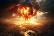 A gigantic explosion erupts from a city, leaving destruction and panic in its wake, Huge nuclear bomb explosion, end of the world, doomsday in a post-apocalyptic scenario, AI Generated