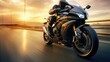 Futuristic motorbike speeding on the highway AI generated image