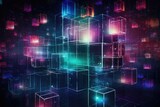 Fototapeta Uliczki - An assortment of cubes, of various sizes and colors, floating in mid-air, Jewel-toned representation of data storage in futuristic cube forms, AI Generated