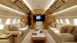© Lansk - Luxurious salon in light colors made of genuine leather in a business jet