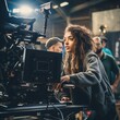 Young Mixed Race Female Filmmaker Works on Movie Set