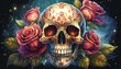 skull with roses png clipart