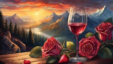 Romantic Celebration Of Valentine S Day With Wine And Roses