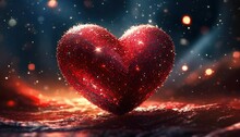 Close Up Of Sparkly Red Heart Against Black Background