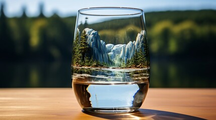 Wall Mural - A river life view inside a glass of water - Generative AI