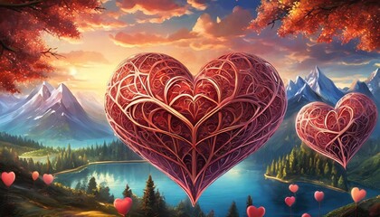 Wall Mural - valentine day background with heart top view copy space