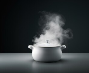 Poster - A white pot with steam coming out of it. Generative AI.