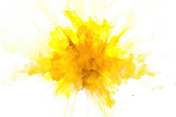 Wall Mural - yellow powder explosion isolated on white background. yellow dust particles splash. Holi Festival. Burst of colors series. Vibrant contrast. Celebration and creativity concept background texture 4