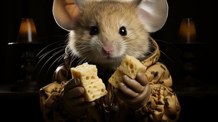 Poster - a mouse with a piece of cheese in his hand