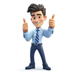 3d character man in suit shows class thumbs up. Good deal, sale. Luck. Good mood. Businessman, office worker in suit. Manager.