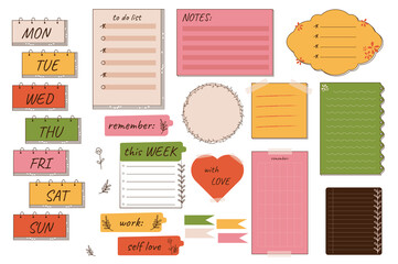 Fototapete - Planning stickers mega set in flat design. Bundle elements of organizer weekly tags, to do lists, notes templates, memo boards, paper pieces and reminders. Illustration isolated graphic objects