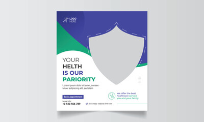 Wall Mural - Modern Medical promotion square web banner for social media post template. Elegant Healthcare promo backgrounds.