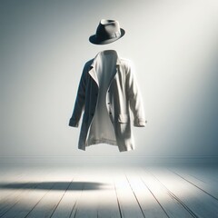 the invisible man against the background of a blank wall.