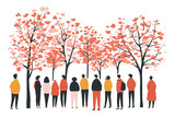 Fototapeta  - 桜の木を眺める人々、花見、ベクターイラスト