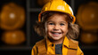 © Jeff - Child playing grown-up - dressed up as a construction worker  - smiling and happy - close-up shot