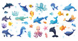 Set with hand drawn sea life elements. Vector doodle cartoon set of marine life objects for your design