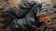 Digital painting of a black horse in motion, on abstract background. Ai generative.