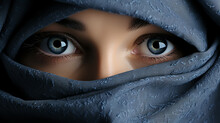 Beautiful Young Woman Covered Her Face In Hijab. Fashion Oriental Style Woman