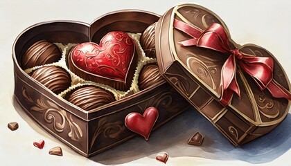 Wall Mural - box of valentine s chocolate on white background