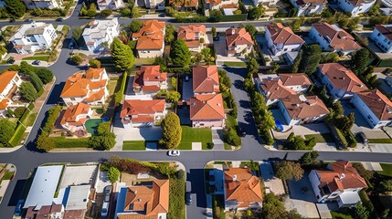 Poster - An aerial view of a residential neighborhood with many houses