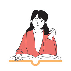 Aufkleber - School learning concept with cartoon people in flat design for web. Student reading open book, making homework, learning with textbook. Vector illustration for social media banner, marketing material.