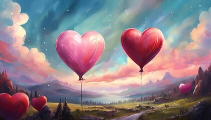 Poster - pink and red heart balloons