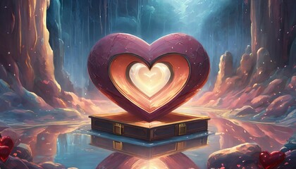 Poster - 3d rendering heart box open valentine concept pink background