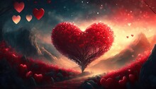 Red Heart Bokeh Background Valentine Day Greeting Card