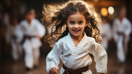 Wall Mural - young, beautiful, successful multi ethical kids in karate position