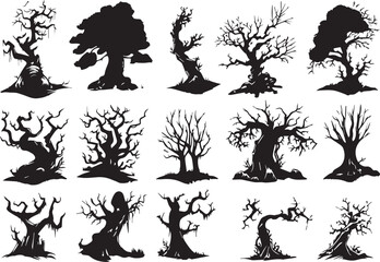  Set Trees. Hand drawn vector illustration